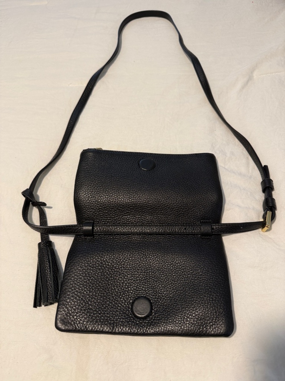 Tory Burch Black Pebbled Leather Crossbody with Tassel - Picture 3 of 6